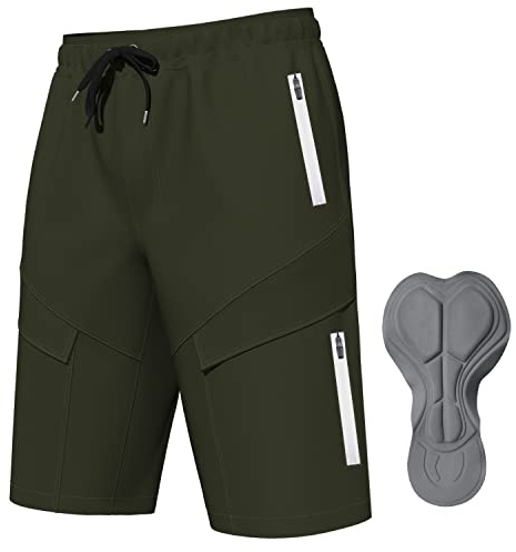 Lo.gas Radhose Herren Gepolstert Kurz 6 mit Taschen,Mountainbike Shorts Atmungsaktiv Locker Sitzende Radlerhose für Radsport,Gravel Bike & Mountainbike Grün XX-Large