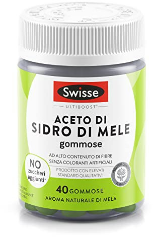SWISSE ACETO DI SIDRO DI MELE, con prebiotico di origine vegetale,40 gommose, formula vegan, alto contenuto di fibre, aroma naturale di mela