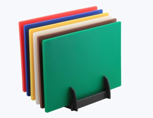 BAKI Professional Cutting Board for Kitchen/Restaurant, 45x30x1.1 cm Color-Coded(Set of 6) Plastic Chopping Board with and Without Rack (with Rack)
