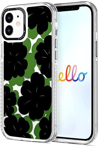 HiiVeet Compatible with iPhone 12 Case and iPhone 12 Pro Case, Clear with Pattern TPU Bumper Edge Slim Fashion Shockproof Phone Case Cover Designed for Girl Women Men 6.1 inch - Black Mandala