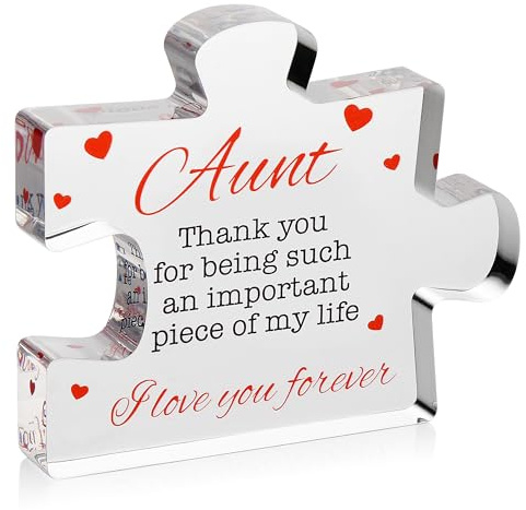 VELENTI Aunt Gifts - Engraved Acrylic Block Puzzle Aunt Gift 3.35 x 2.76 inch - Cute Aunt Birthday Gifts, Auntie Cool Auntie Gifts, Aunt Gifts from Niece, Aunt Gifts from Nephew