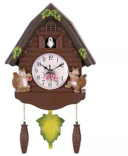 WYJRO Kuckucksuhr, Wanduhr, Kuckucksuhren Clock Batteriebetriebenes Kuckucksuhr Schwarzwald Kuckuckruf Wanduhr Modern Kuckucksuhr Vintage Cuckoo Wanduhr, Brown Squirrel