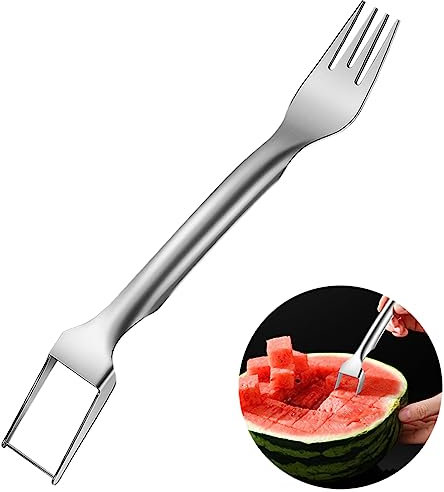 Jinpojun Affettatrice per Anguria,2-in-1 Affettatrice a Forchetta per Anguria,Coltello da Anguria in Acciaio Inox,Forchetta Taglia Anguria,Divisore per Anguria per Feste a Forma di Frutta da Campeggio
