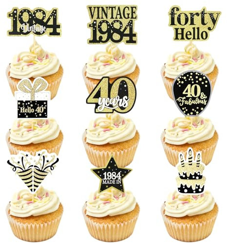 45 Stück Tortendeko 40 Geburtstag Männer Frauen, 40 Geburtstag Cupcake Topper, Hello 40 Tortendeko, 1984 Cupcake Toppers, 40th Kuchen Topper, 1984 Geburtstag Tischdeko für Frau Mann