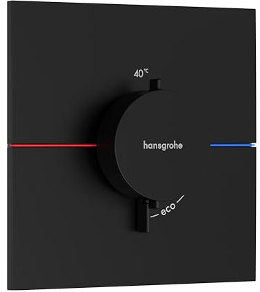 hansgrohe ShowerSelect Comfort E, termostato empotrado , grifo con botón de seguridad (SafetyStop) a 40 °C, termostato rectangular para ducha y bañera, mezclador para 3 funciones, negro mate