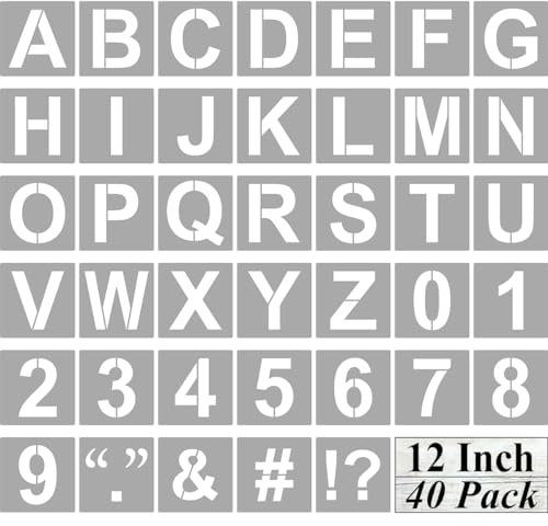 Alphabet-Buchstaben- und Zahlenschablonen, 30,5 cm – 40 Stück, große Buchstaben und Zahlen, Schablone mit Schildern zum Malen auf Holz, wiederverwendbare Zahlenschablonen für Kreidetafel-Schilder und
