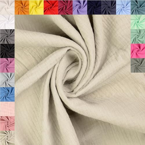 fingsi Musselin Baumwollstoff Webware Meterware Coupon (sand, 2,0m) (3005) + 23 weitere Farben