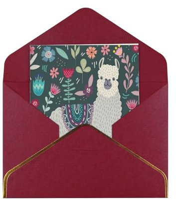 Blanko-Grußkarte mit Blumen-Alpaka. Mit Umschlag. Weihnachtskarten, Halloween-Karten, Geburtstagskarten, Dankesbriefe, Anreizkarten.
