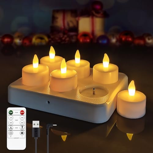 idyl light LED Wiederaufladbare Teelichter, LED-Kerze mit Fernbedienung Timer,Flackernde Votivkerzen Flammenlose Teelichter,Geeignet für Tischaufsätze zu Hause,Party-Dekora 6 Stück