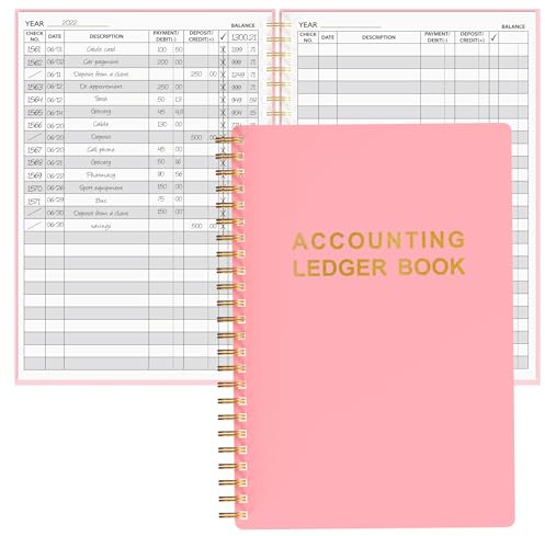 Libro contabile – Registro degli assegni A5 per piccole imprese e uso personale, libro contabile per tenere traccia di denaro, spese, depositi e saldo, 14,7 x 21,8 cm (rosa)
