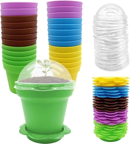 Purple Star 25 Pcs Cupcake Plant Nursery Pots with Humidity Dome-Small Flower Pots for Kids-Planting Containers Cups for Indoor Outdoor Plant Succulent Display (Multicolor)