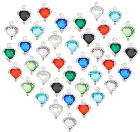 UNICRAFTALE 48 Stück 8 Farben Quarz Herzanhänger Edelstahl Liebes Strassanhänger Geburtssteinanhänger Glas Bunte Anhänger Mit Schlaufe Zur Schmuckherstellung