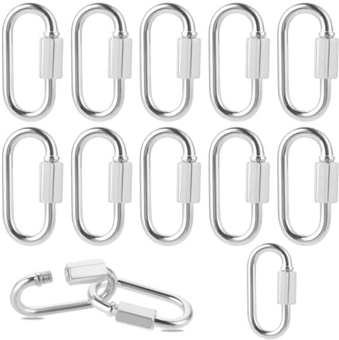 KALIONE 10 Pack Stainless Steel Chain Link, D Shape Lockin Quick Chain Links Chain Connector Quick Links for Towing, Swing, Outdoor Traveling Equipment(3/16 Inch)