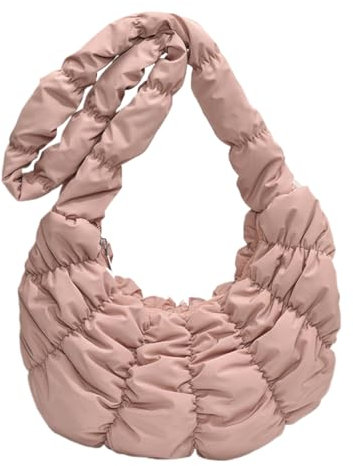KOBONA Damen steppte Nylon Tragetasche Umhäntasche Halbmondtasche Fluffy Crossbody Crescent Bag Einfarbig Grosse Kapazität Schultertasche Y2K Halbmond Handtasche for Reisen Arbeit
