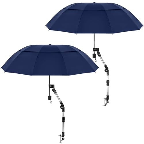 Clysee 2 Pcs Large Double Canopy Beach Chair Umbrella with Clamp Adjustable Folding Portable Chair Umbrella Sun Shade for Outdoor Sports Stroller Golf Cart Patio Fishing Camping(55 Inches,Blue)