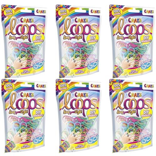 CRAZE loops 6 x 100 Loom Bänder & 5 Verschlüsse Kinderschmuck Bastelset Gummibänder