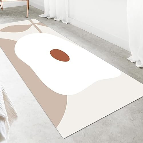 LIKE IT MORE Modern Teppich für Wohnzimmer, Schlafzimmer, Küche und Flur - Waschbarer Rutschfester Teppichläufer - Großer Teppich Läufer Beige Grau Blau Weiß 80x300 (Mond Weiss)