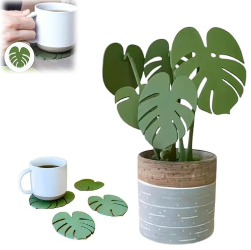 Monstera Coaster Set 3d Printed Magnetic Coaster Leaves Plant Creative 3d Printed Green Leaf Drink Coasters Funny Coasters Home Decor (Green*1)