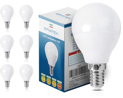 Bratek LED-Lampen E14 7W 600lm, Kaltweiß 6500K, Kugelform Golf G45, energiesparend, hohe Helligkeit, sofortiges Einschalten – Packung mit 6 Stück