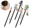 FloralGrace Lot de 5 baguettes à cheveux en bois vintage - Baguettes chinoises - Épingles à cheveux avec fleurs - Pour femmes et filles - Accessoire de coiffure fixe