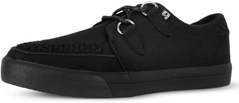 T.U.K. Vegan Creeper Sneaker - Zapatos Hombre y Mujer - Color Black Canvas Eyelet - Zapatos con Cordones Estilo Puck, Gótico y Rockero - Talla EU42