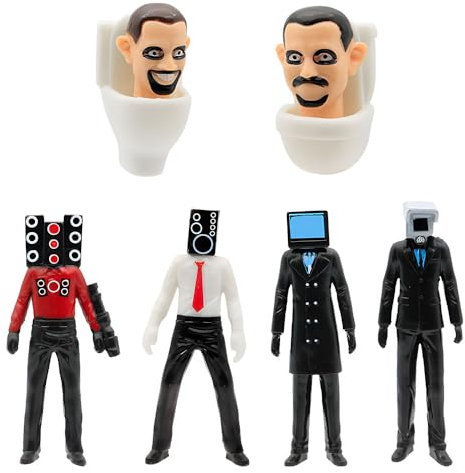 OZXVXZO 6 Stück Horrorspiel Figuren Spielzeug, Bausteine Spielzeug, Toilet Cameraman Titan TV Man Clockman Figuren, Kuchendekoration für Gaming-Fans, Kinder Und Sammler Geschenk
