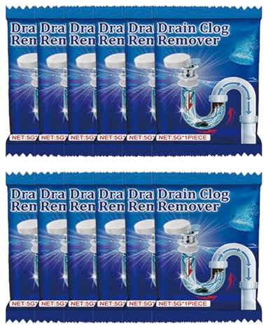 Limpiador de Tuberías de Espuma Rápida,Polvo Limpiador de Tuberías de Cocina,Limpiador de Desagüe,Limpiador de Fregadero y Desagüe,Agentes Limpiadores de Desagües Potente,5g,12pc