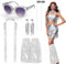 8 Stück 60er 70er Jahre Glitzer Accessoires Disco Accessoires Damen mit Schal,Sonnenbrillen,Ohrringe,Quasten-Haarnadeln,Glitzer Stulpen,Disco Outfit Damen Accessoires für Fasching Party Karneval