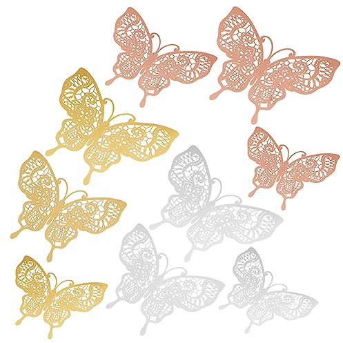 OSALADI 36stücke Schmetterlinge Wanddekor Doppelseitige Silberfarbene Spitzenaufkleber Reflektierend Roségold Gold Für Wohnzimmer Schlafzimmer Party Wohnzimmer Dekoration