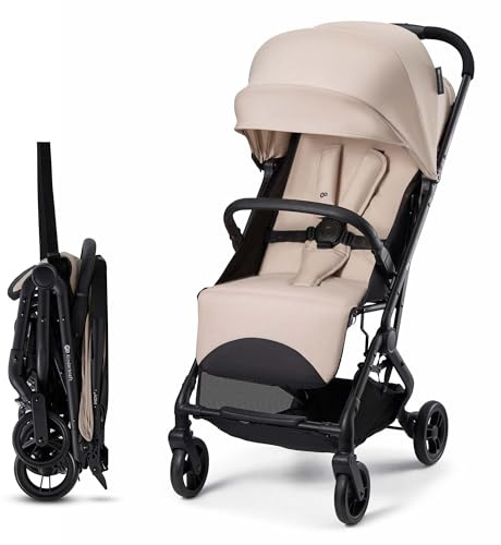 Kinderkraft INDY 3 Lightweight Compact Pushchair from Birth to 15kg, 7.3kg, one-Hand Click & FOLD, Compact fold 33×57.3×61.5 cm, 84cm seat, 5-Point Harness, Beige