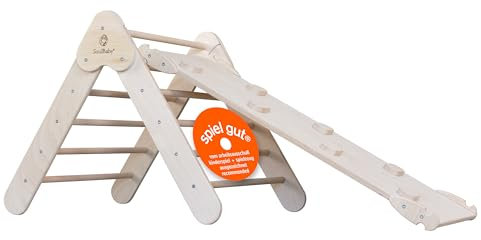 SOULBABY® Kletterdreieck mit 2 in 1 Rutsche & Hühnerleiter I klappbar & 100% nachhaltig I Pikler Dreieck mit Rutsche für sofortigen Kletterspaß