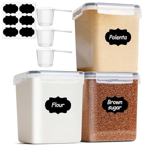 ComSaf Flour Storage Containers 2.5L Set of 3, Plastic Airtight Food Storage Containers with Lids, Large Clip-Lock Kitchen Storage Containers for Cereal, Rice, Pasta, Dry Food, BPA-Free Pantry Storage