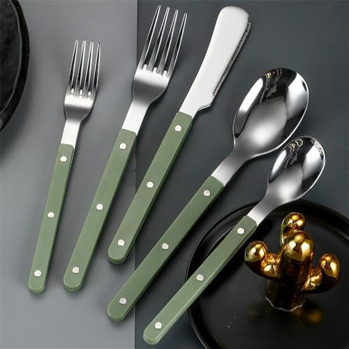 FSJMTQTS Besteck Set Steakmesser und -Gabel Dessertlöffel und -Gabel Set Essbesteck Set(Grün)