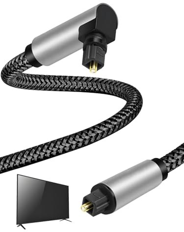 90Degree Optical Audio Cable 1M TOSLINK 360Degree Rotatable Pulg Gold Plated Joint Right Angled Digital Fiber Optic Lead Cord for Soundbar Stereo System SPDIF to TV DVD Speaker Home Cinema PS4 Xbox