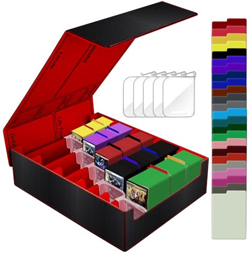 5-reihige Deck Box, Sammelkarten Aufbewahrungsbox halt 3800+ Karten für TCG/Magic the Gathering (MTG)/ YuGiOh/Sport/Commander Karte, Magnetische Spielkarte Deckbox mit 5 Kartenhalter