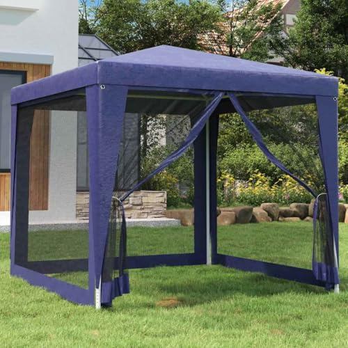 Myheimly Partyzelt mit 4 Mesh-Seitenwänden Blau 2,5x2,5 m HDPE