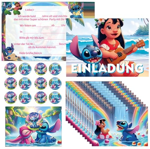 COQOYO Einladungskarten Kindergeburtstag, 12 Stück Kinder Geburtstag Einladungen auf Deutsch, Party Einladung Set mit Cartoon-Mustern, Bunten Umschlägen und Runden Aufklebern für Jungen Mädchen