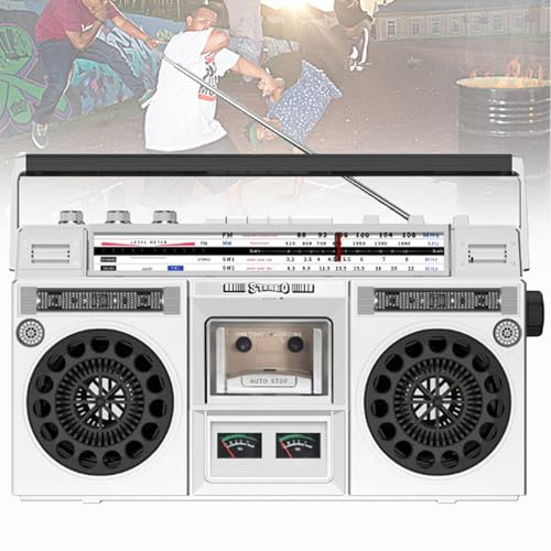 Boombox Cassette Portable Rétro 80s Lecteur CD avec Radio AM/FM, Entrée SD/USB, Enregistreur Cassette pour Réunions de Famille et Voyage