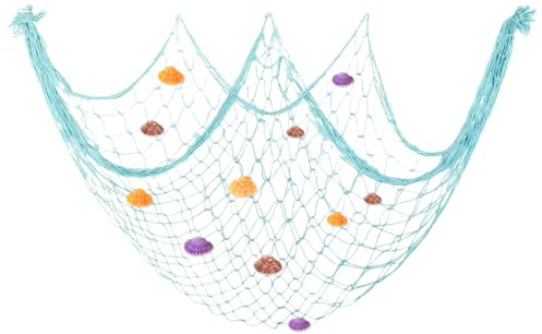 Fischernetz Deko Blau mit Muscheln, 100 × 200 cm Fischernetz Deko Groß, Maritime Deko, Fischnetz Wand Dekoration für Party, Home, Wohnzimmer, Schlafzimmer, Hochzeiten, Fotografie, Wanddekoration