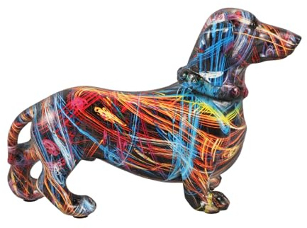 Garneck Dackelfigur Aus Kunstharz Bunte Handbemalte Hundestatue Hundedekoration Für Tisch Schrank Und Wohnzimmer Kleine Hundestatue Als Geschenk Für Tierliebhaber