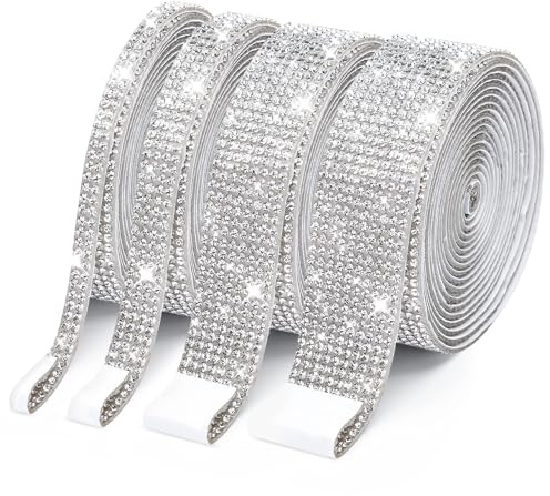 4 Rollen Glitzersteine Selbstklebend, Strasssteine Selbstklebend Bling Strassband Kristall Diamant Glitzerband Glitzer Klebeband für DIY-Basteln Hochzeit Party Dekorationen
