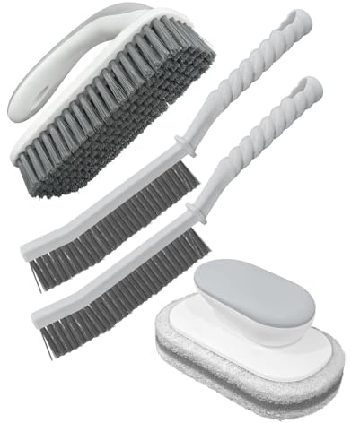 4Pcs Cleaning Brush Set, Crevice Cleaning Brush and scrubbing brush&Scouring pads for bathroom, Floor, Tub, Tile, Shower, Bathroom and Kitchen Surface