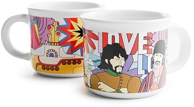 Puckator The Beatles Yellow Submarine Set of 2 Porcelain Espresso Cups - Tableware Cute Coffee Latte Expresso Barista Glasses Mugs Cup Cups - Drinkware Accessories Small Glass Travel Mug Kitchen Set