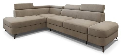 Masseno Ecksofa AVISE MV L-S mit Schlaffunktion L-Form, Klassisch Sofa mit Bettkasten, Wohnzimmersofa, Couch, Soffa, Bettsofa, Couchgarnitur - Beige, MATT Velvet 09