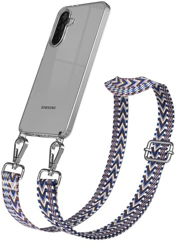EAZY CASE Handykette - Verstellbares Taschenband kompatibel mit Galaxy A37, Schulterriemen, Handykordel mit Silikon Hülle, Umhängetasche, Blau Weiß Silber