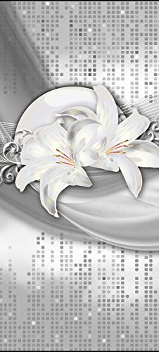 wandmotiv24 Türtapete abstrakte Lilien grau Silber 90 x 200cm (B x H) - Dekorfolie selbstklebend Sticker für Türen, Türfolie, Aufkleber, M0524