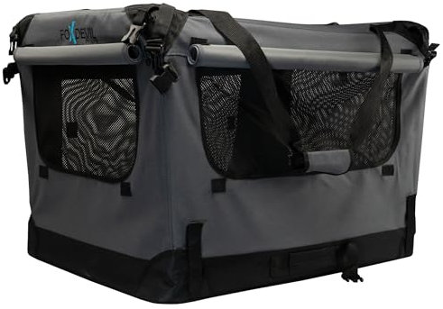 Foxdevil by xonic® Faltbare Hundebox Hunde Transportbox Katzenbox Hundekorb Autobox Korb Katzen Faltbar Box (Dunkelgrau, M)