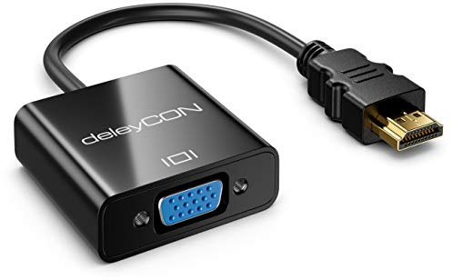 deleyCON Cable Convertidor de HDMI a VGA - Entrada HDMI, Salida VGA, Conector Analógico de Audio 3,5mm - Convertidor de Señal para PC, TV, Proyector, Monitor