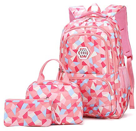 Geometric-Print Backpack and Lunch-Bag Set for Girls Middle-School Elementary Bookbags