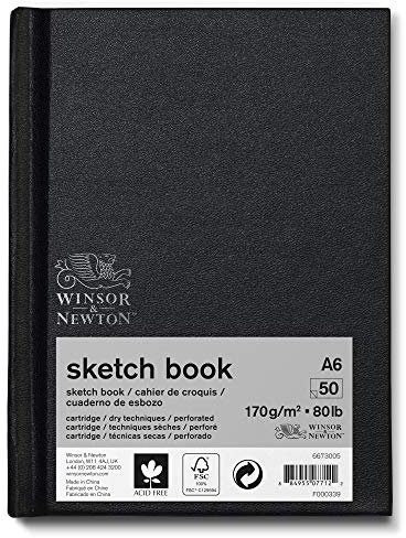 Winsor & Newton 6673005 Skizzenbuch mit 50 Blatt Skizzenpapier, 170 g/m², Hardcover gebunden mit Rückenleimung, mikroperforieten Blättern - A6
